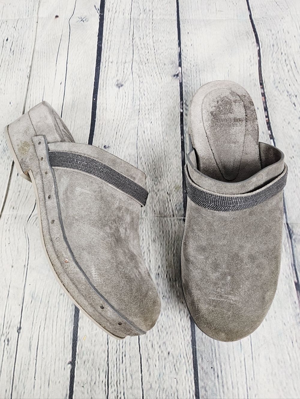 BRUNELLO CUCINELLI | Monili suede leather glitter accent slip-on clog